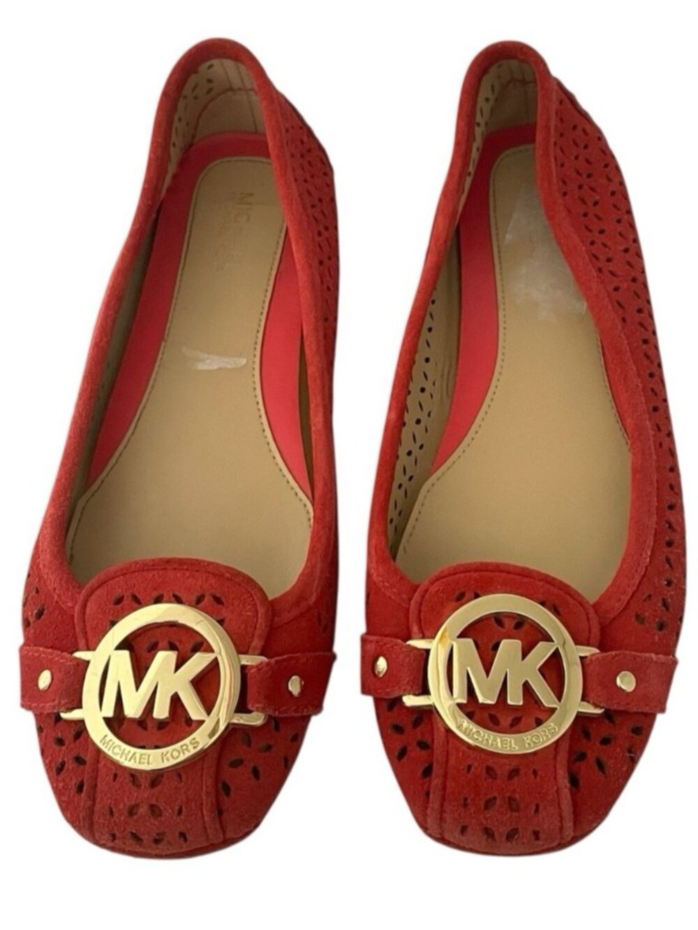 Michael Kors Womens Ballet Flats Size 6 Suede Leather Perforated MK Gold Logo